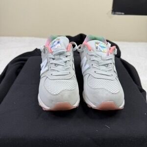 New Balance 574 Kids Shoes Size 2 Youth Gray Pink Green Holographic Accents